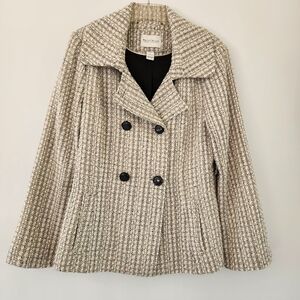 White House Black Market Tweed Black and Cream Pea Coat